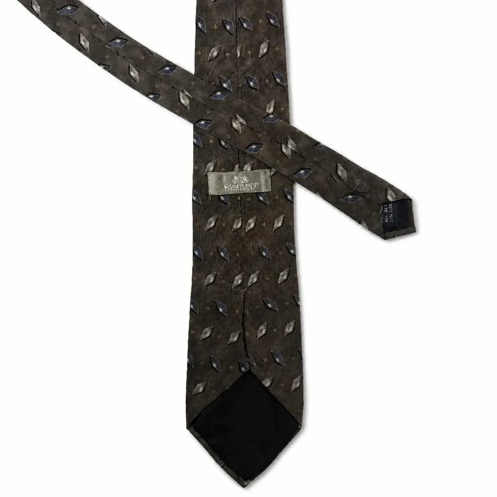 Stafford Silk Tie Mens Charcoal Gray Blue Geometric Diamond Woven Necktie